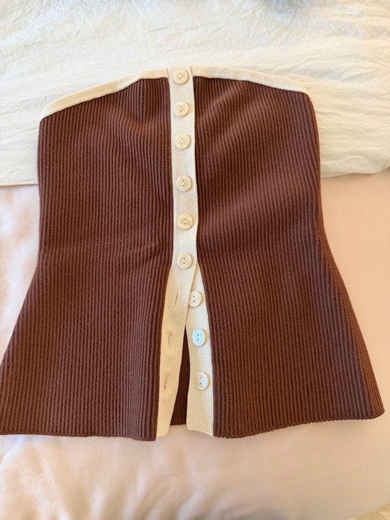 Abercrombie & Fitch Tops - Abercrombie & Fitch Brown Knit Strapless Button-Front Top with Cream Trim